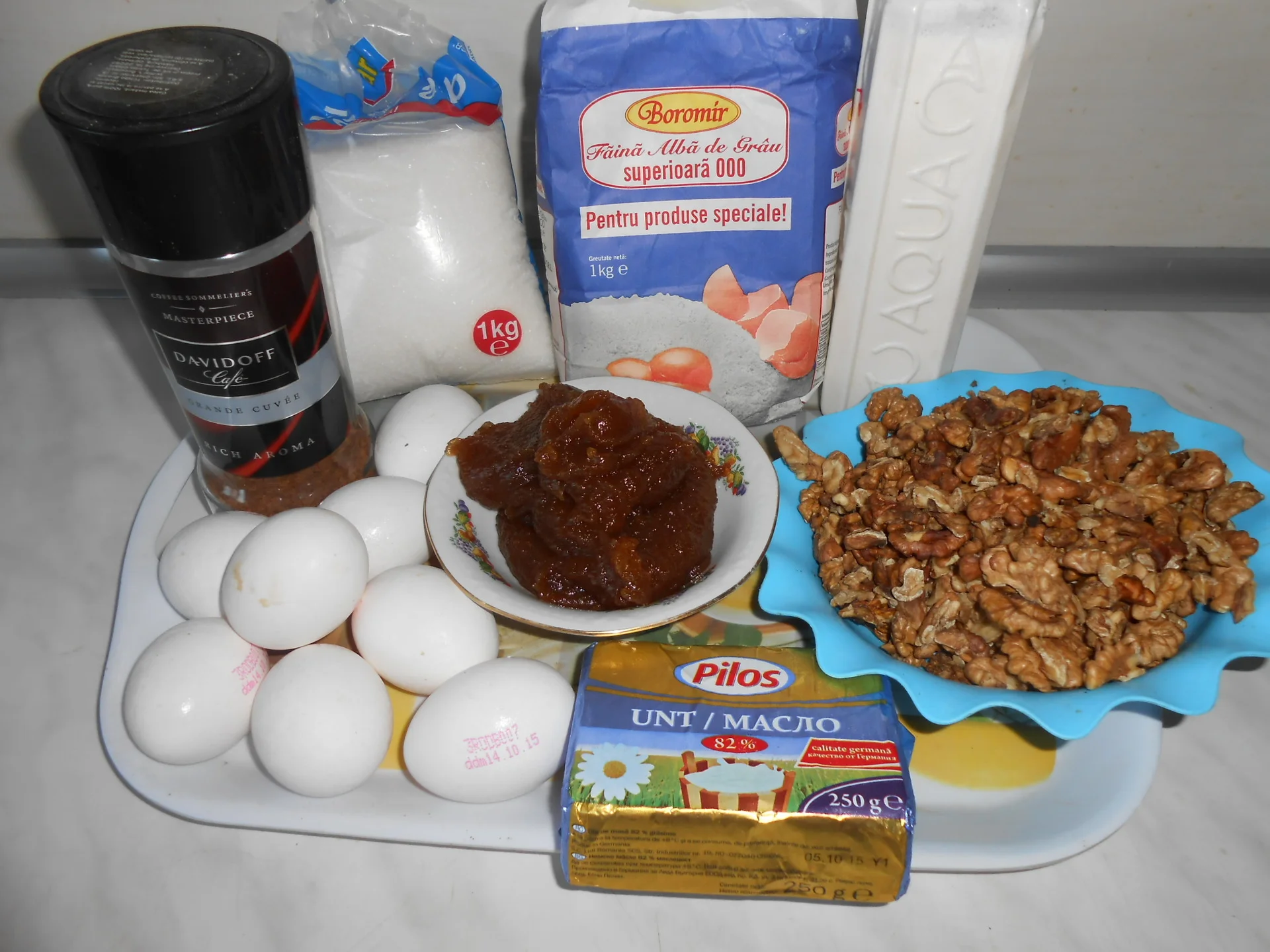 Nut cake with cocoa and apricot jam