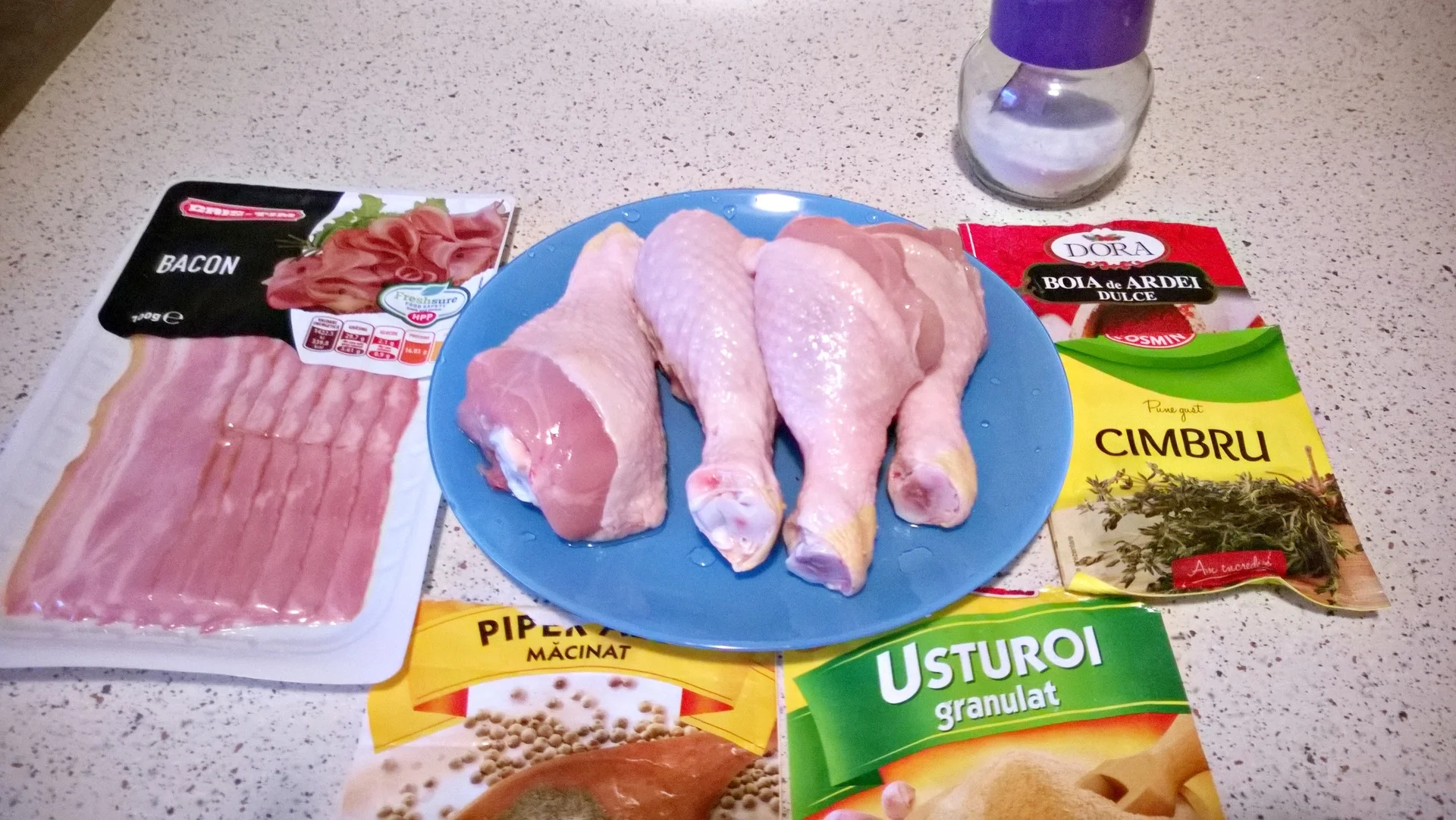 Bacon-wrapped chicken thighs with mashed potatoes